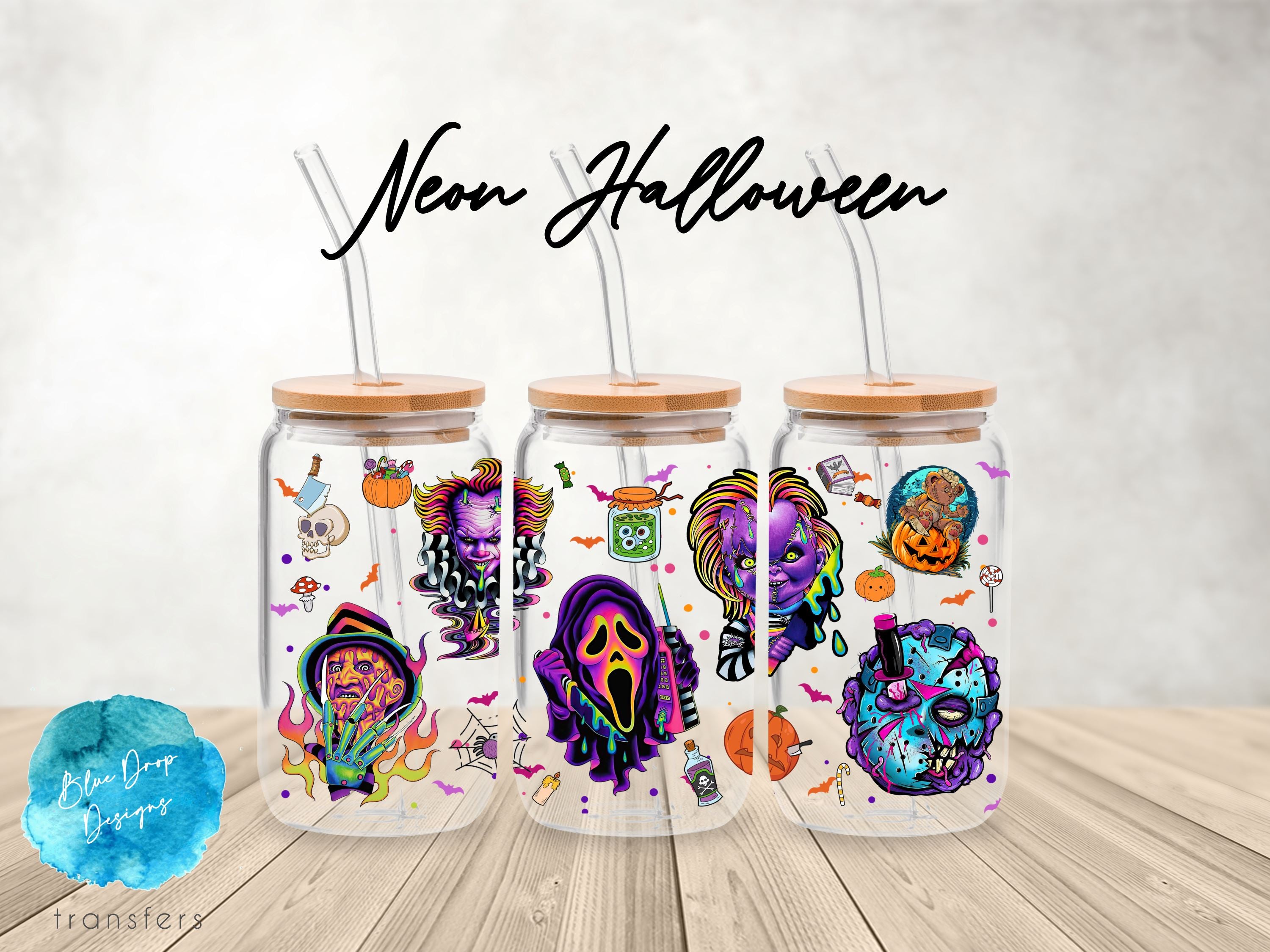 Neon Halloween UV DTF Cup Wrap – Blue Drop Transfers