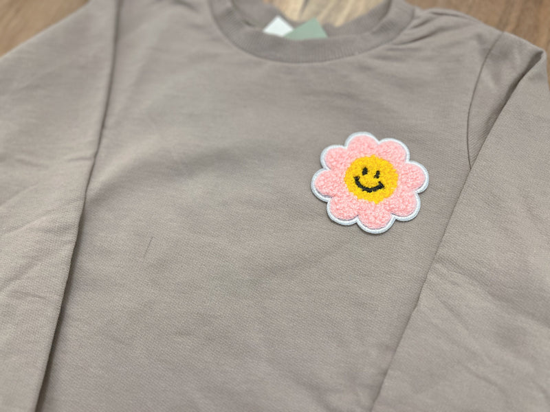 Chenille Embroidered Heat Transfer - Pink Daisy Smiley Blue Drop Transfers 