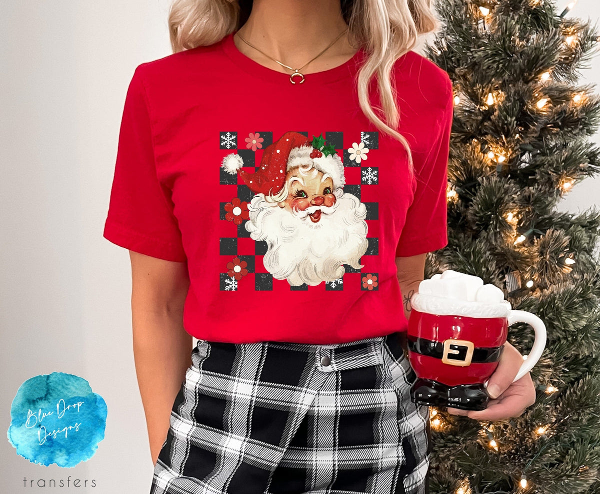 Checkered Santa Full Colour Transfer Direct to Film Colour Transfer Blue Drop Designs 