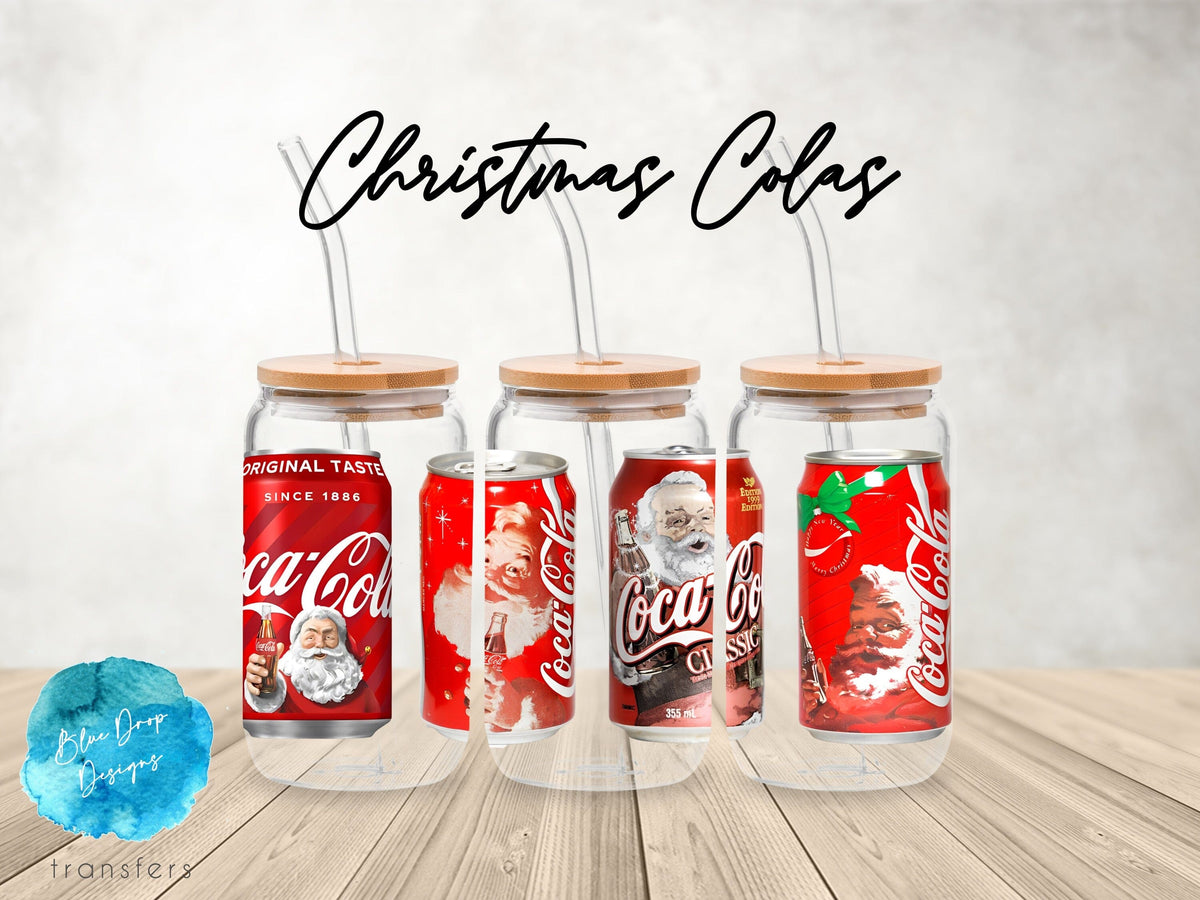 Christmas Colas UV DTF Cup Wrap Blue Drop Transfers 