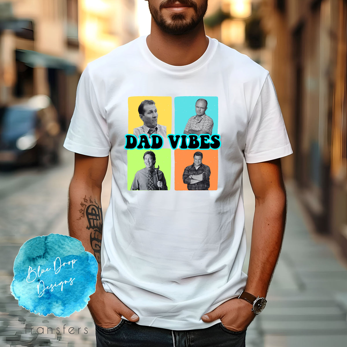 Retro Dads Colourful Full Colour Transfer Direct to Film Colour Transfer Blue Drop Designs 