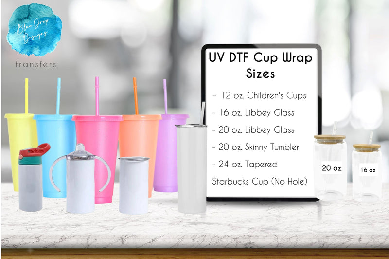 Stitch and Angel UV DTF Cup Wrap Blue Drop Transfers 