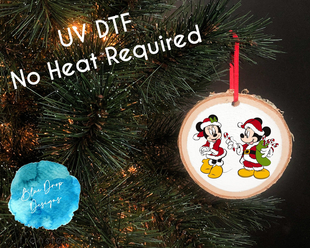 UV DTF Mickey Minnie Christmas Ornament Transfer Direct to Film Colour Transfer Blue Drop Transfers 