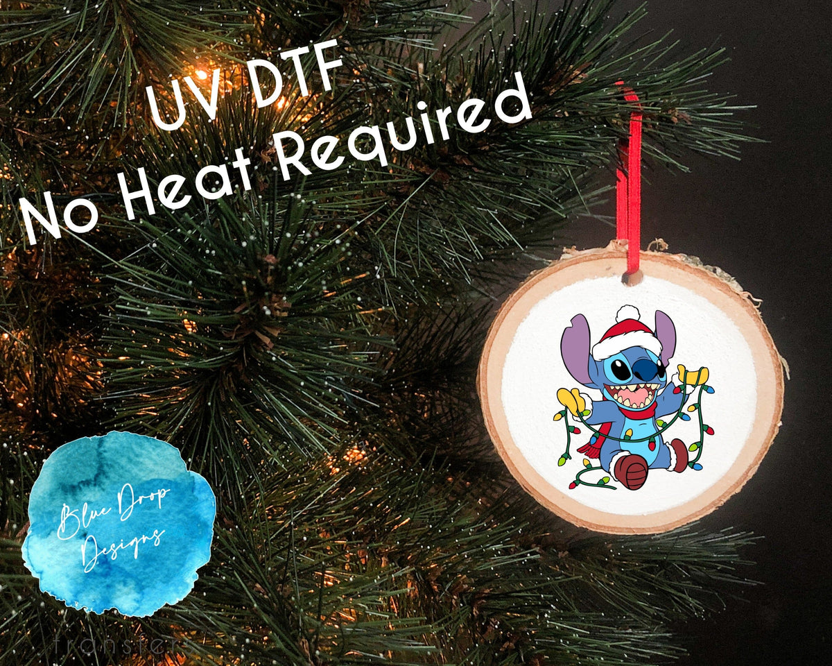 UV DTF Stitch Lights Christmas Ornament Transfer Direct to Film Colour Transfer Blue Drop Transfers 
