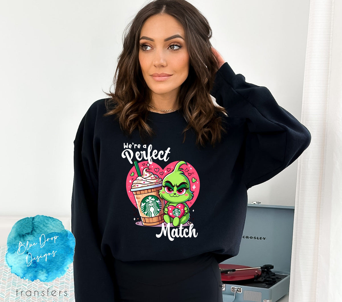 Grinch Perfect Match White Full Colour Transfer Direct to Film Colour Transfer Blue Drop Designs 