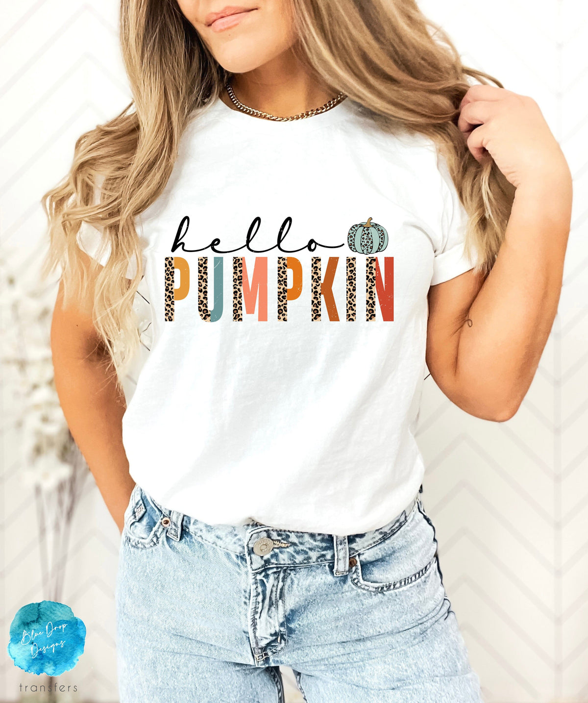 Hello Pumpkin Full Colour Transfer Direct to Film Colour Transfer Blue Drop Designs 