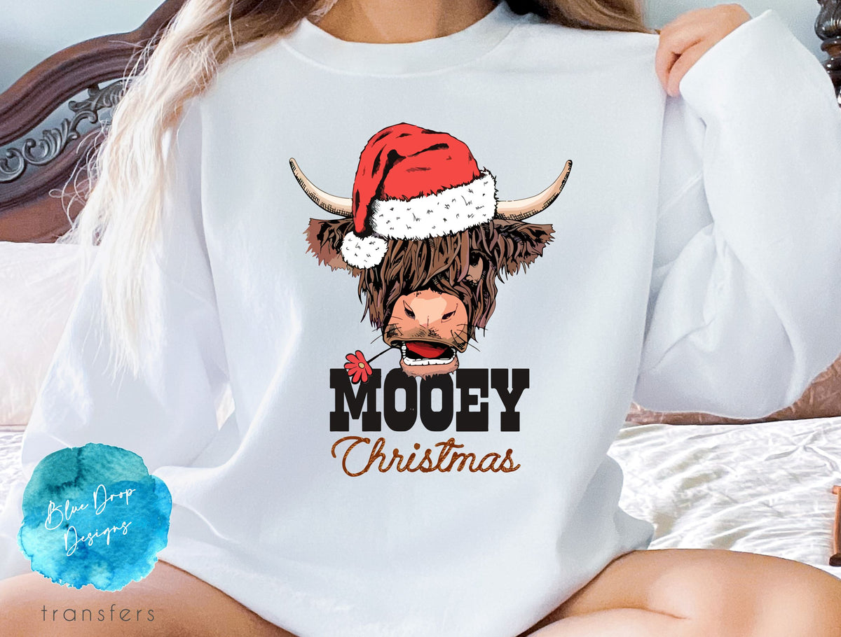 Mooey Christmas Full Colour Transfer Direct to Film Colour Transfer Blue Drop Designs 