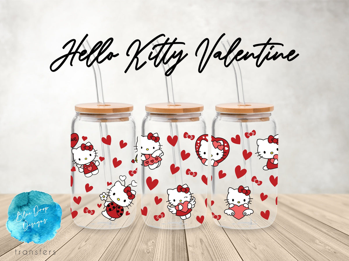 Hello Kitty Valentine UV DTF Cup Wrap Blue Drop Transfers 