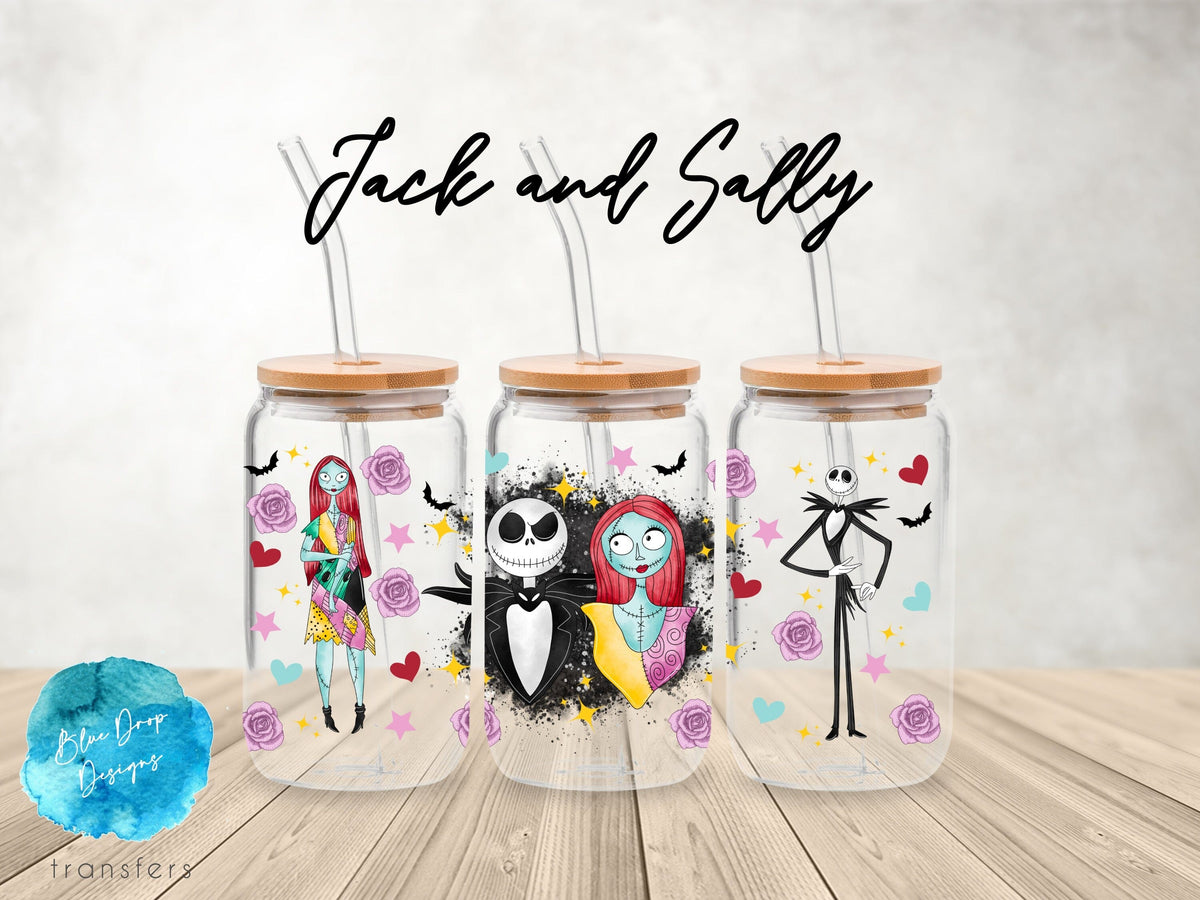 Jack and Sally UV DTF Cup Wrap Blue Drop Transfers 