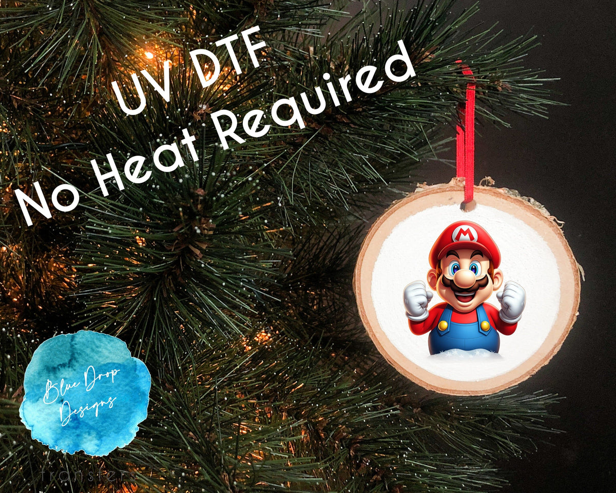 UV DTF Super Mario Ornament Transfer Direct to Film Colour Transfer Blue Drop Transfers 
