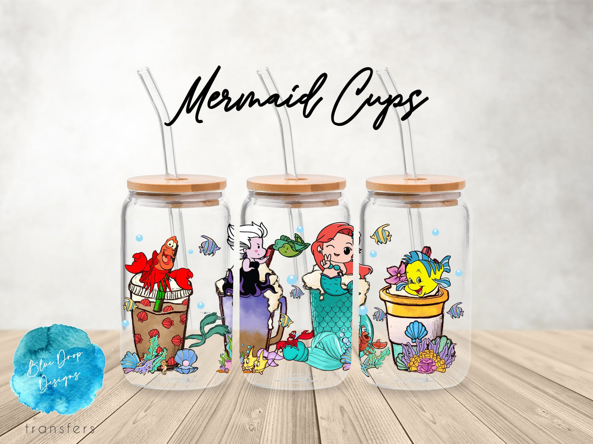 Mermaid Cups UV DTF Cup Wrap Blue Drop Transfers 