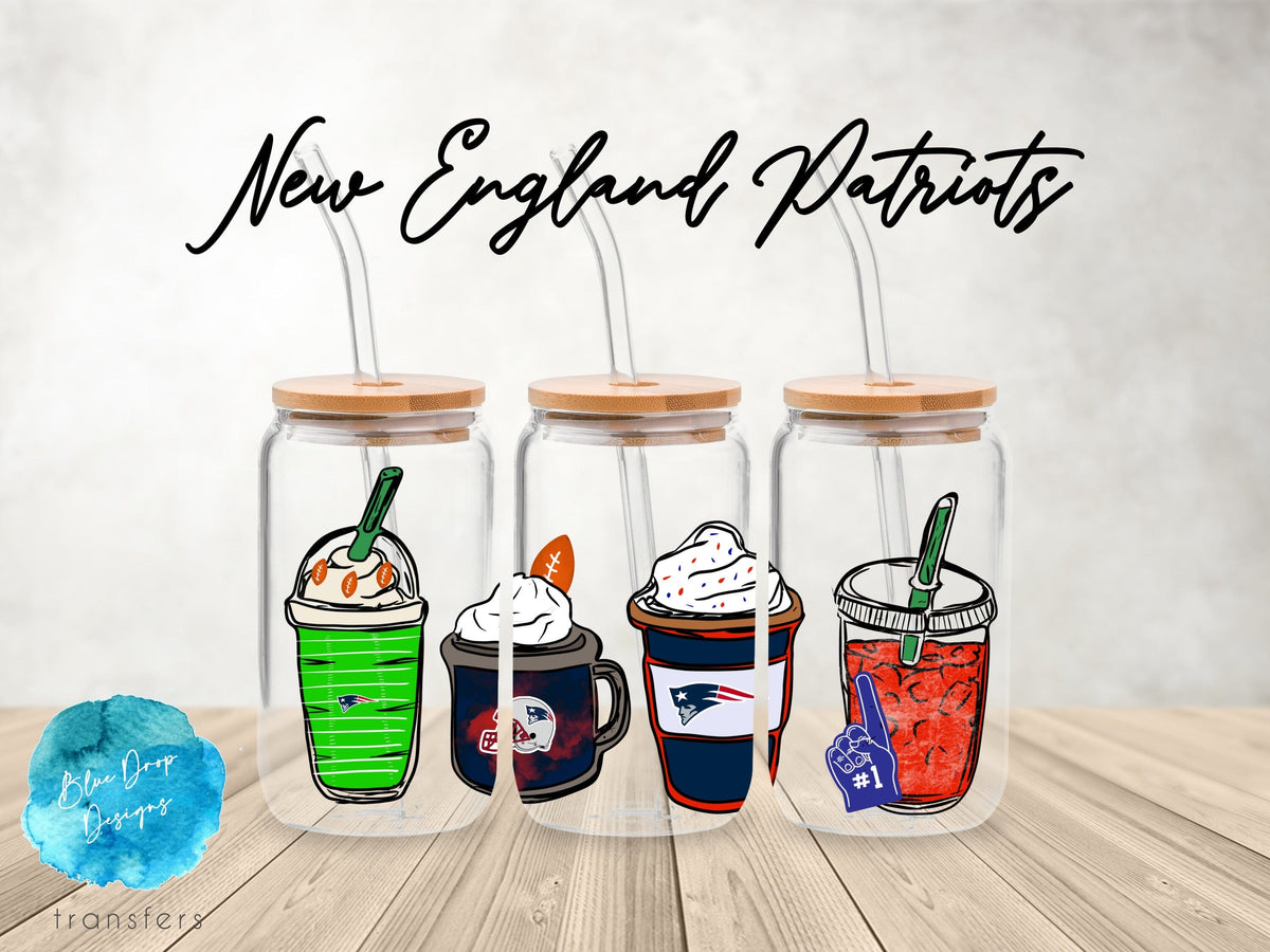 New England Patriots UV DTF Cup Wrap Blue Drop Transfers 