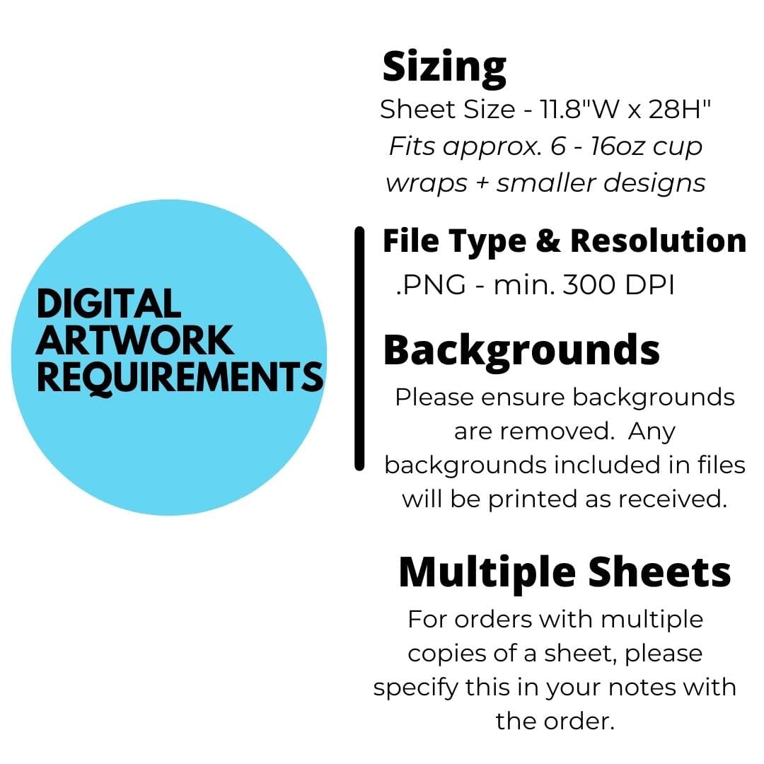 UV DTF Custom Order *ONLY USE IF ORDERING 30+ SHEETS* Blue Drop Transfers 