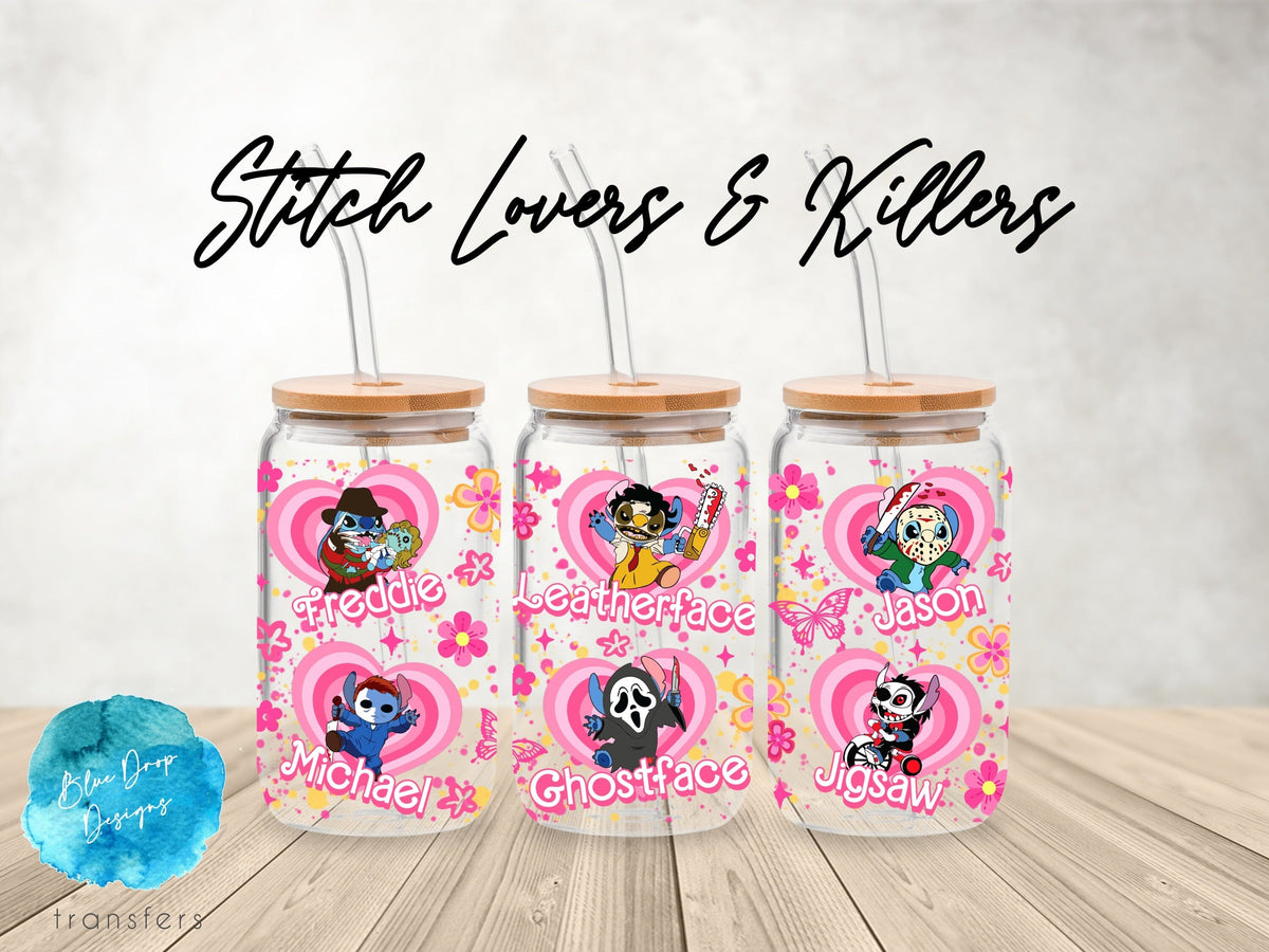 Stitch Lovers and Killers UV DTF Cup Wrap Blue Drop Transfers 