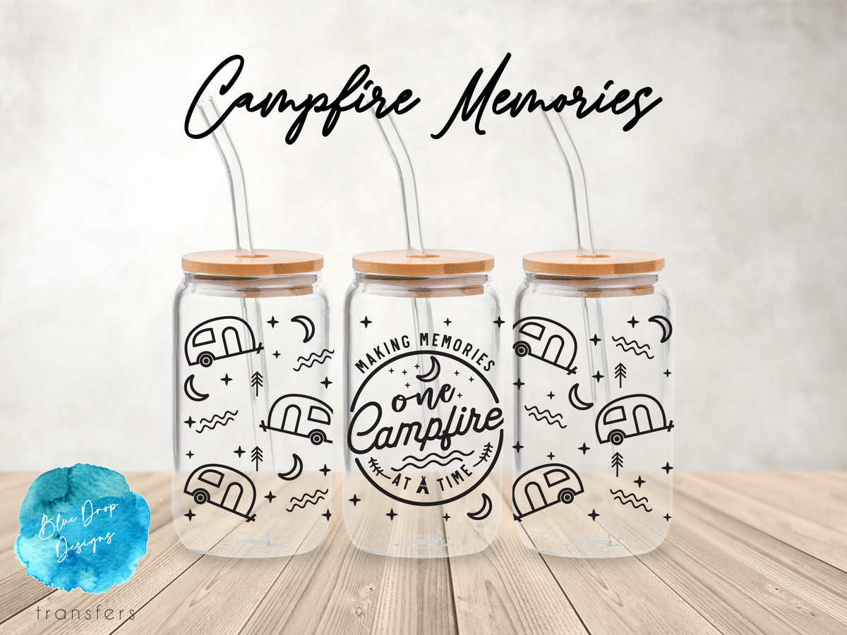 Campfire Memories UV DTF Cup Wrap Blue Drop Transfers 