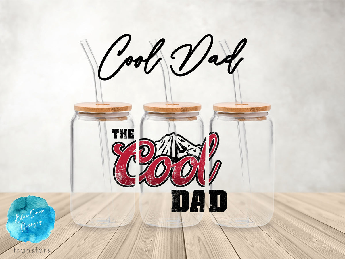 Cool Dad UV DTF Cup Wrap Blue Drop Transfers 