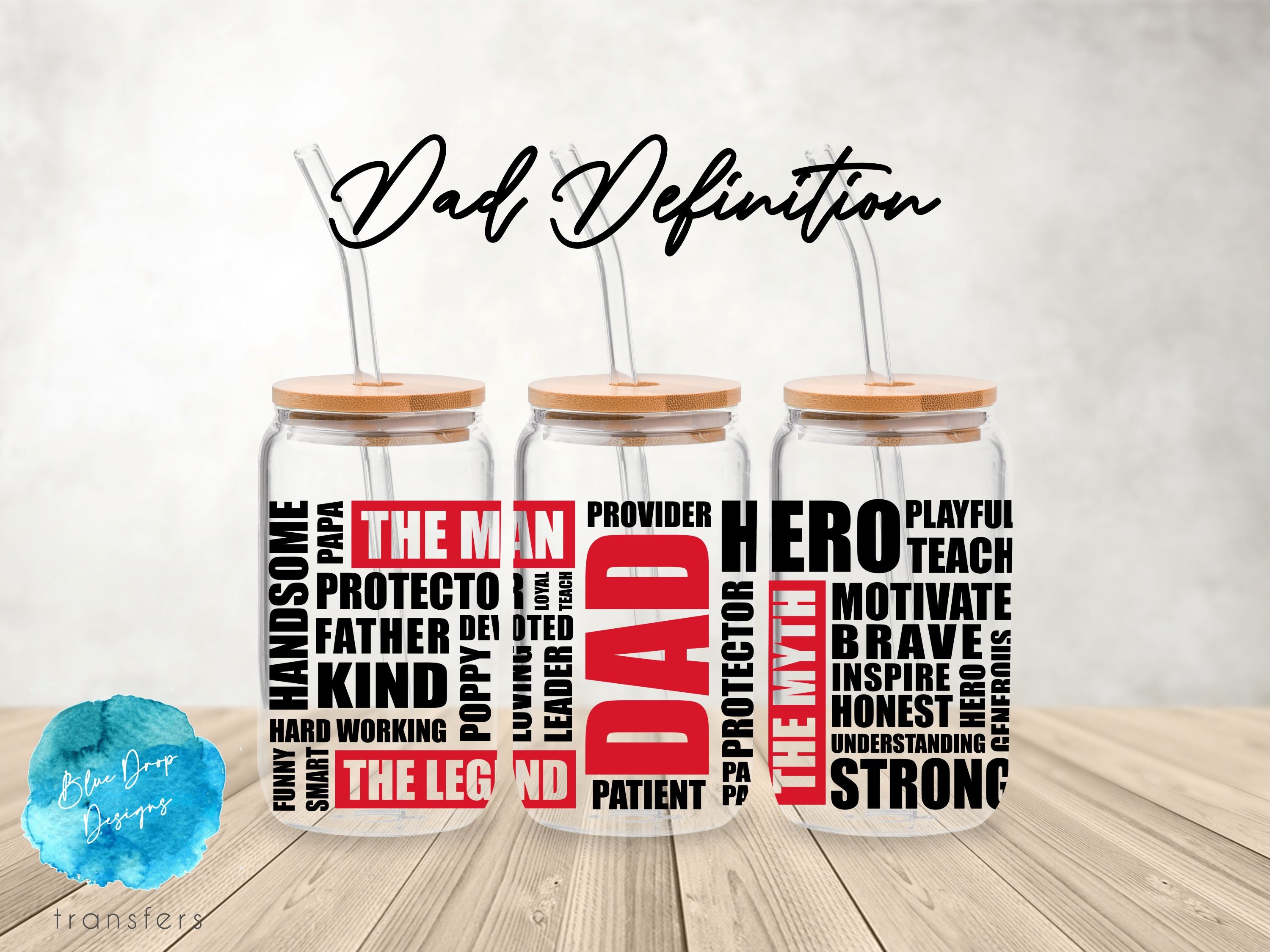 Dad Definition UV DTF Cup Wrap Blue Drop Transfers