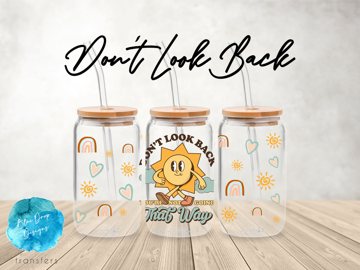 Don't Look Back UV DTF Cup Wrap Blue Drop Transfers 