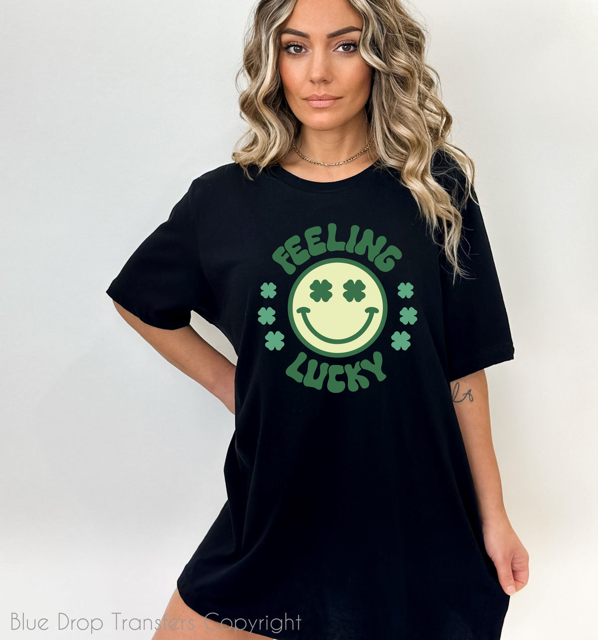 Feeling Lucky Smiley Full Colour Transfer Direct to Film Colour Transfer Blue Drop Designs 