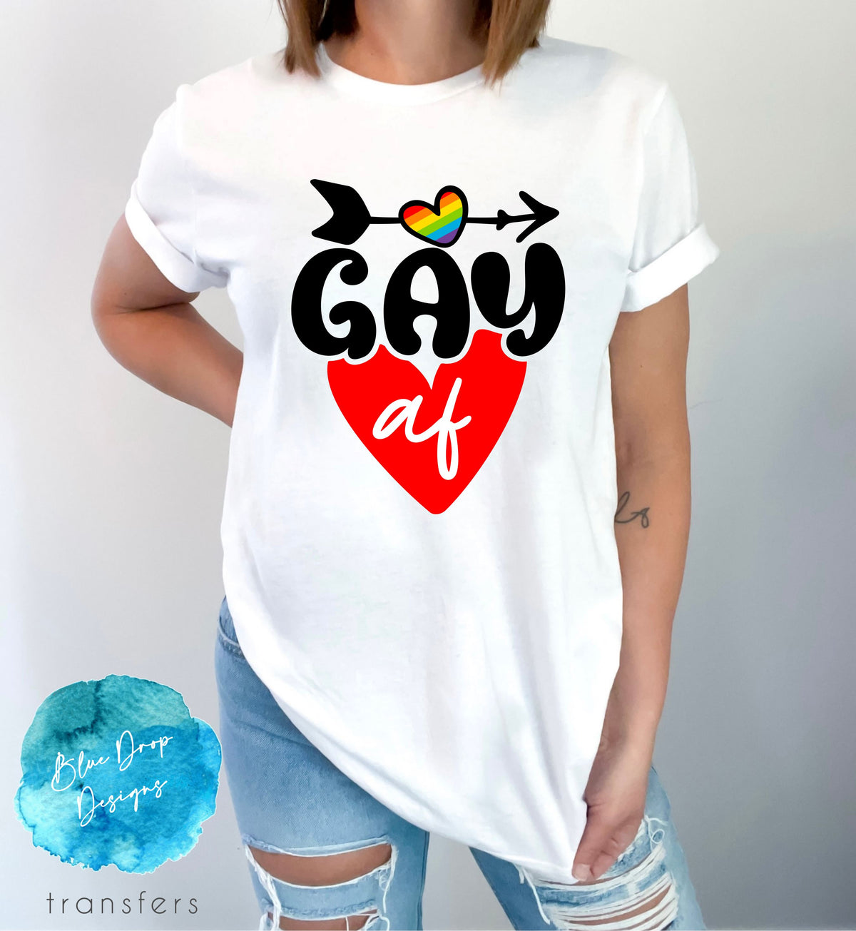 Gay AF Full Colour Transfer Direct to Film Colour Transfer Blue Drop Designs 