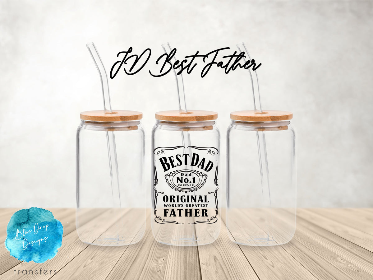 JD Best Father UV DTF Cup Wrap Blue Drop Transfers 