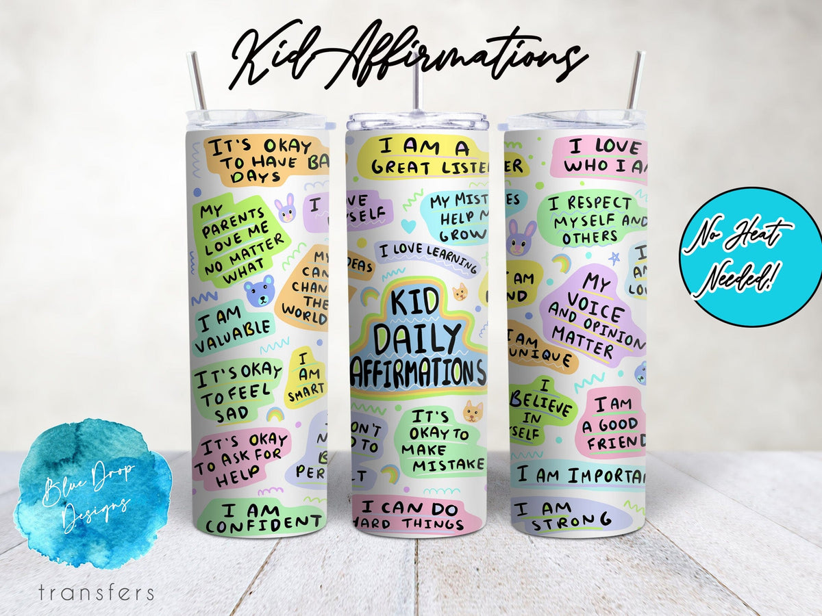 Kid Affirmations UV DTF Cup Wrap Blue Drop Transfers 