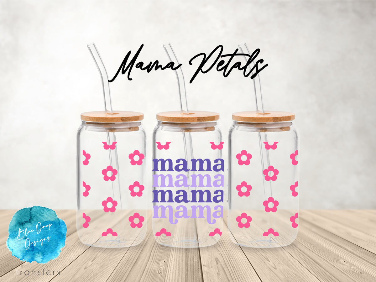 Mama Petals UV DTF Cup Wrap Blue Drop Transfers 