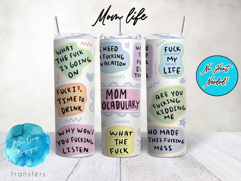 Mom Life UV DTF Cup Wrap Blue Drop Transfers 