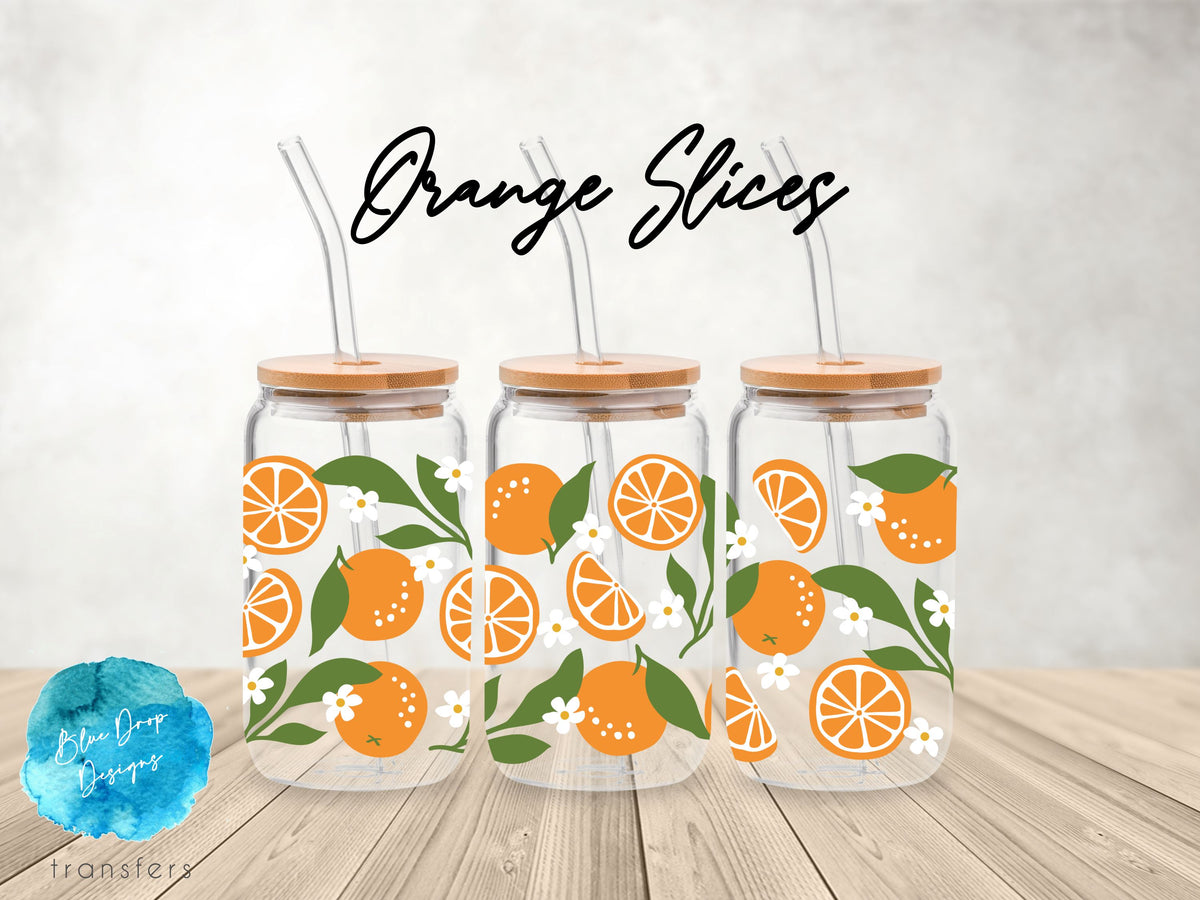 Orange Slices UV DTF Cup Wrap Blue Drop Transfers 