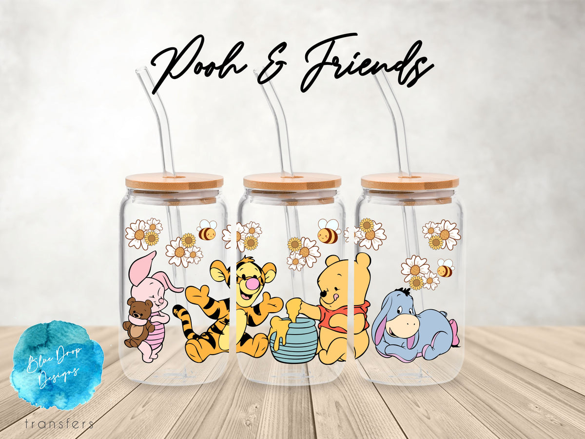 Pooh and Friends UV DTF Cup Wrap Blue Drop Transfers 