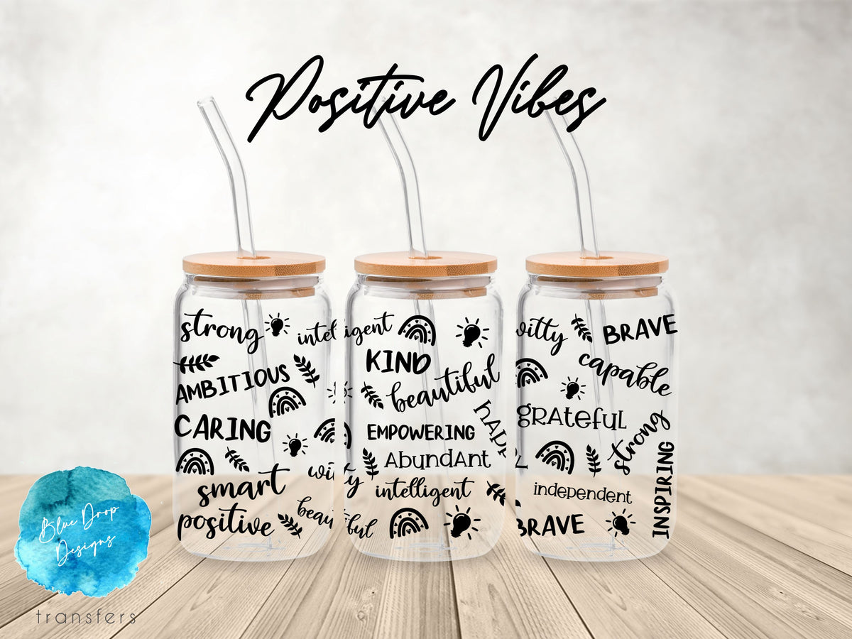 Positive Vibes UV DTF Cup Wrap Blue Drop Transfers 