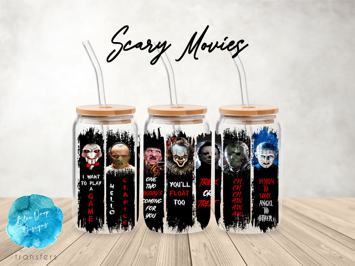 Scary Movies UV DTF Cup Wrap Blue Drop Transfers 