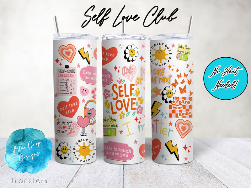 Self Love Reminders UV DTF Cup Wrap Blue Drop Transfers 