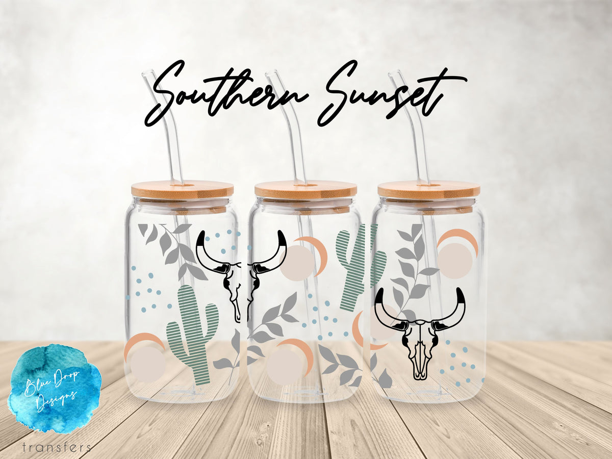 Southern Sunset UV DTF Cup Wrap Blue Drop Transfers 