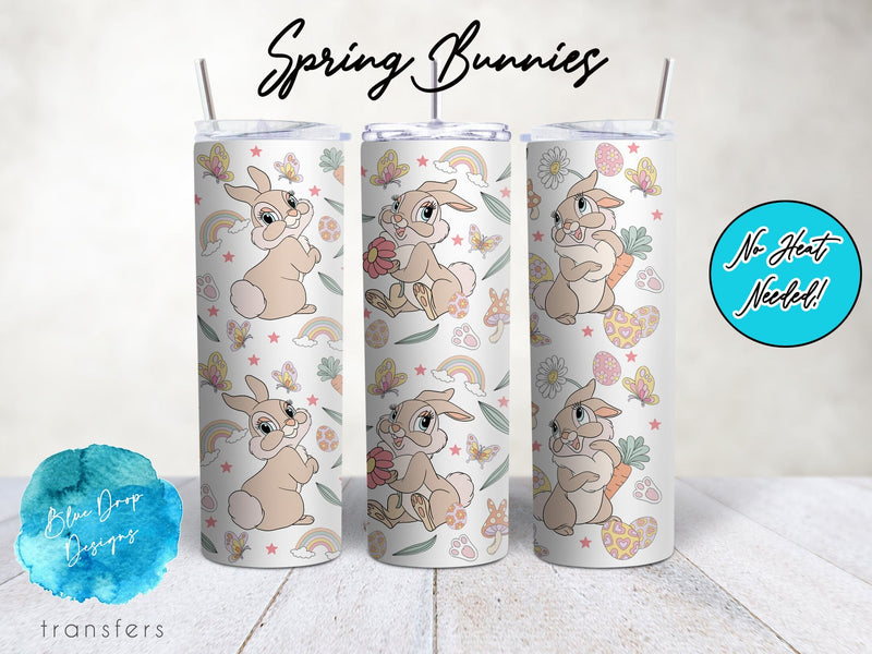 Spring Bunnies UV DTF Cup Wrap Blue Drop Transfers 