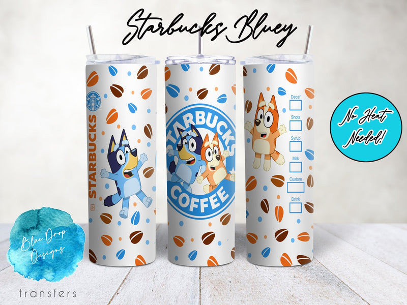 Starbucks Bluey UV DTF Cup Wrap Blue Drop Transfers 