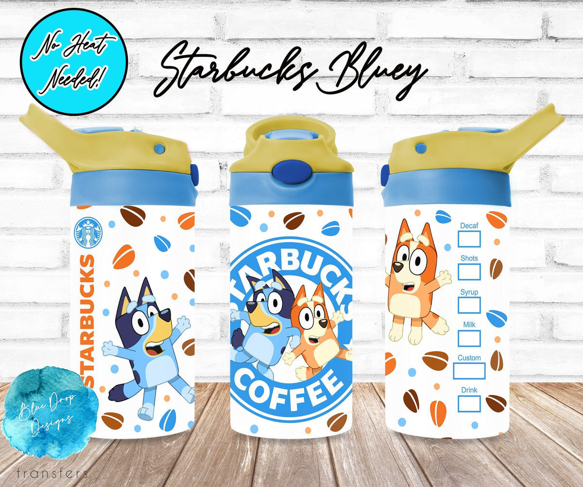 Starbucks Bluey UV DTF Cup Wrap Blue Drop Transfers 