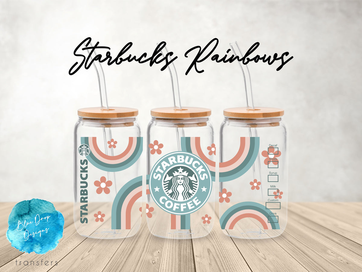 Starbucks Rainbows UV DTF Cup Wrap Blue Drop Transfers 