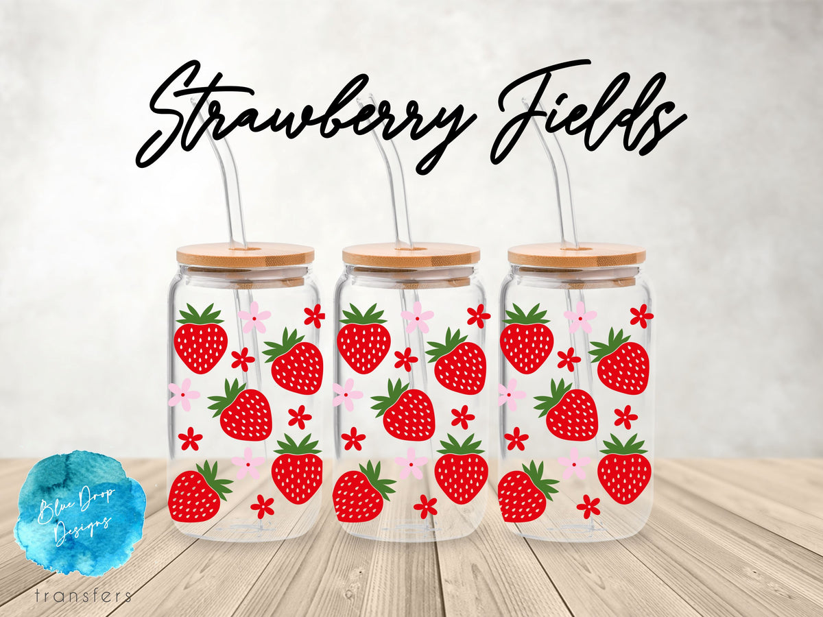 Strawberry Fields UV DTF Cup Wrap Blue Drop Transfers 