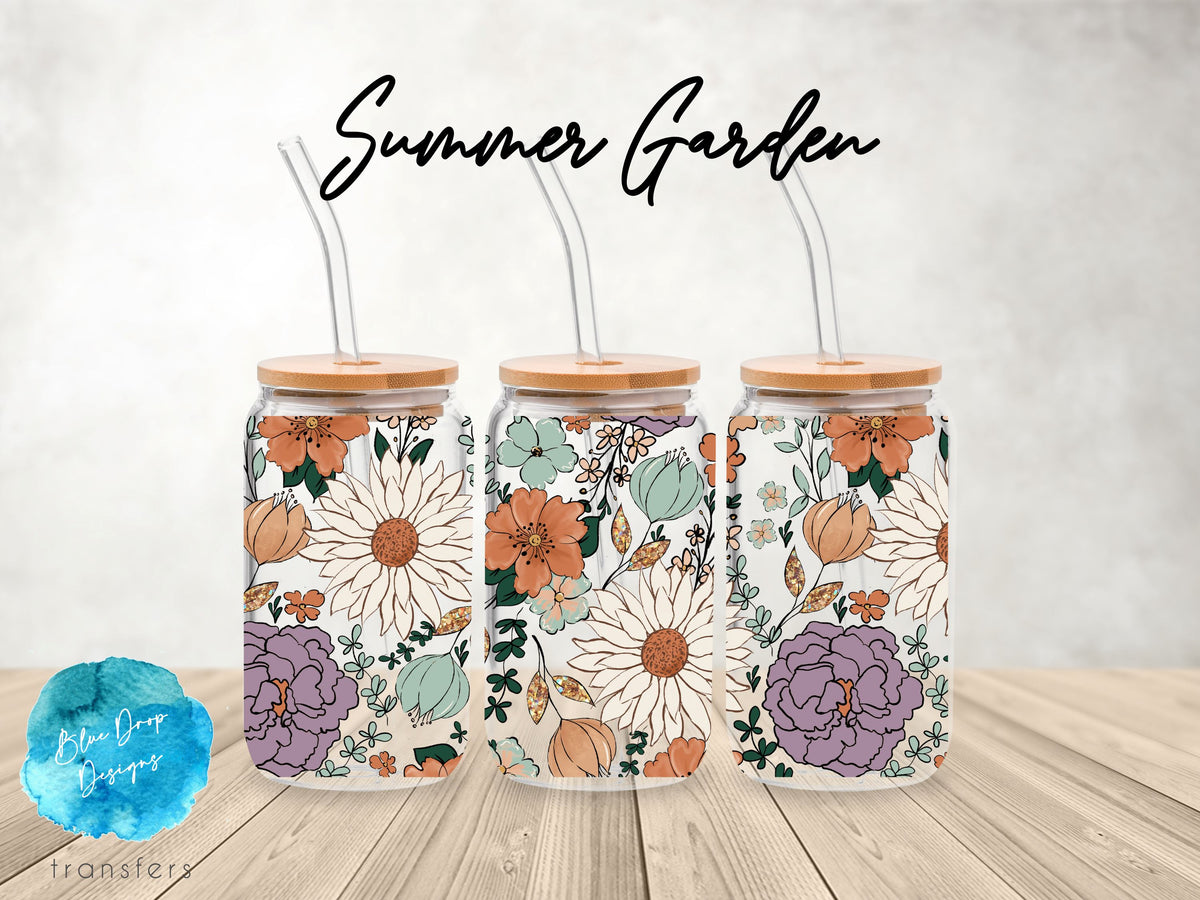 Summer Garden UV DTF Cup Wrap Blue Drop Transfers 