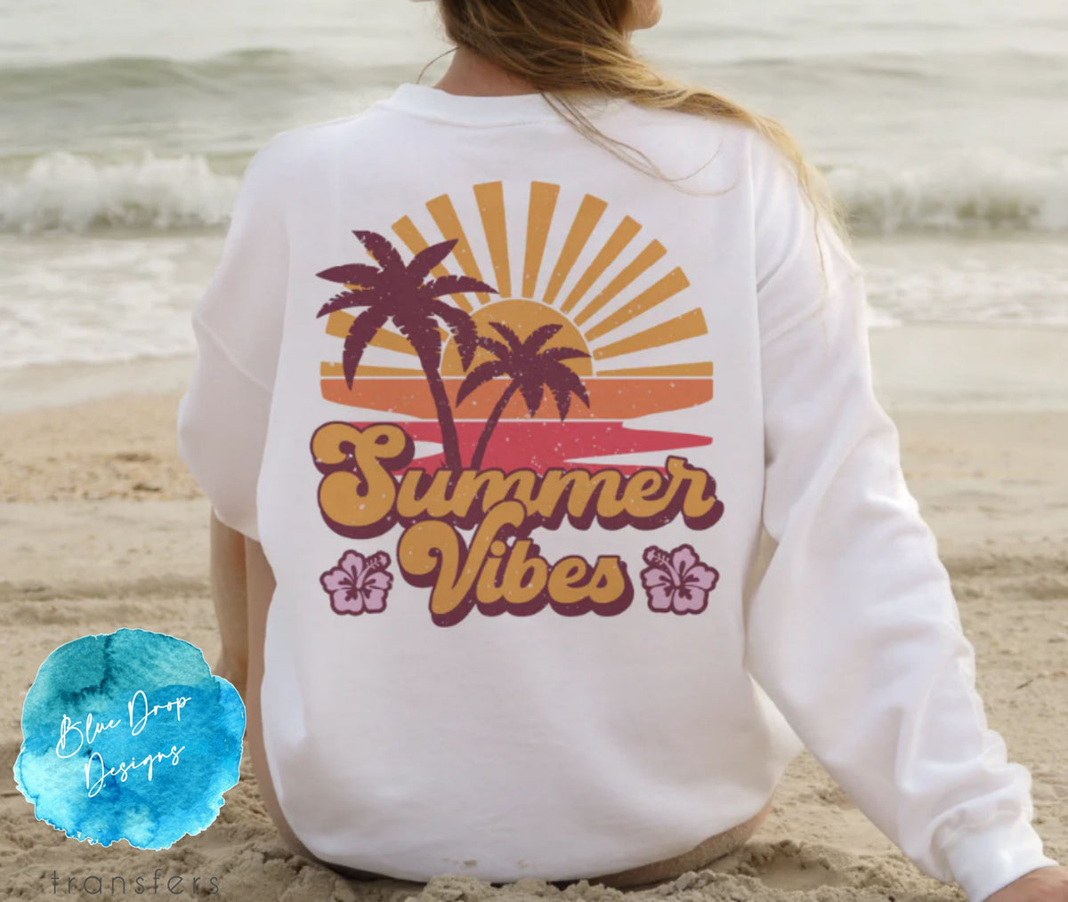 Summer Vibes Full Colour Transfer Direct to Film Colour Transfer Blue Drop Designs 