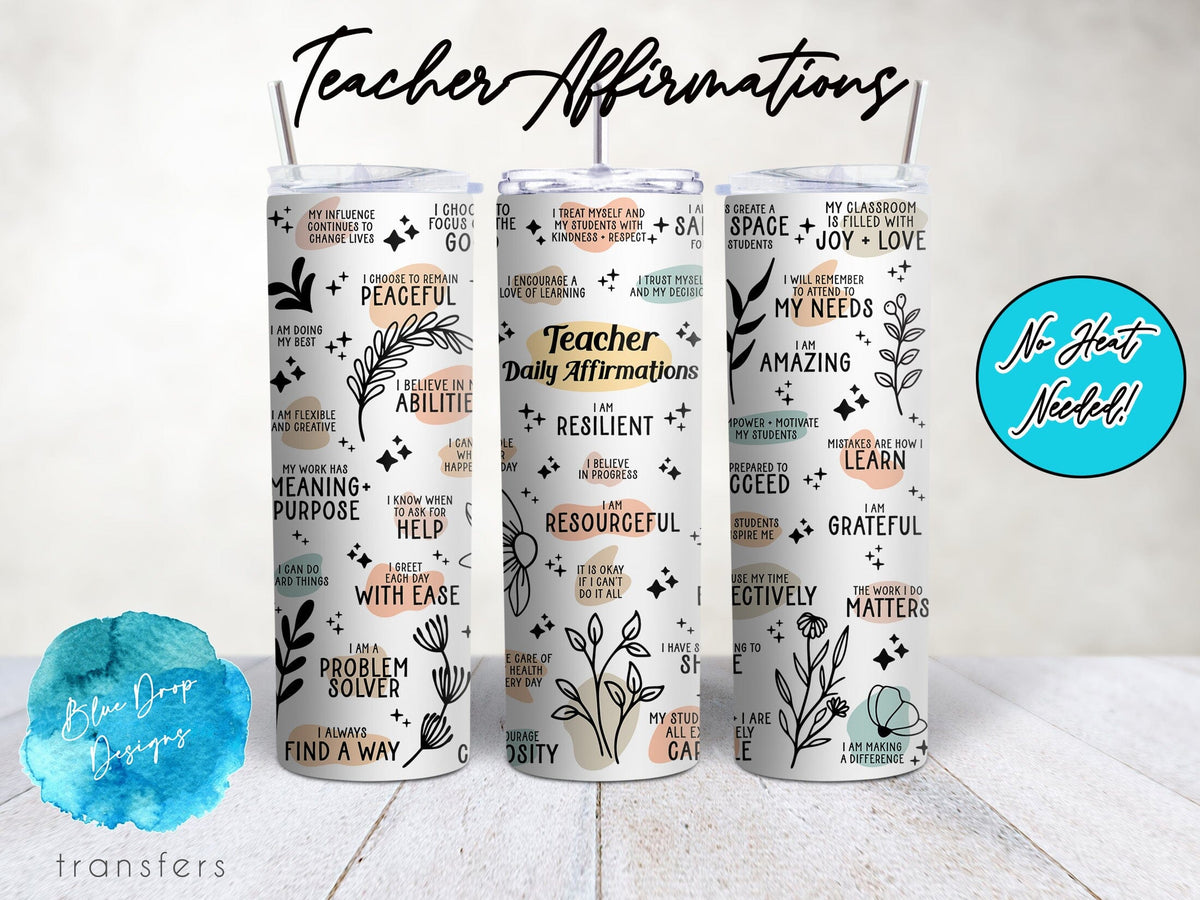 Teacher Affirmations UV DTF Cup Wrap Blue Drop Transfers 