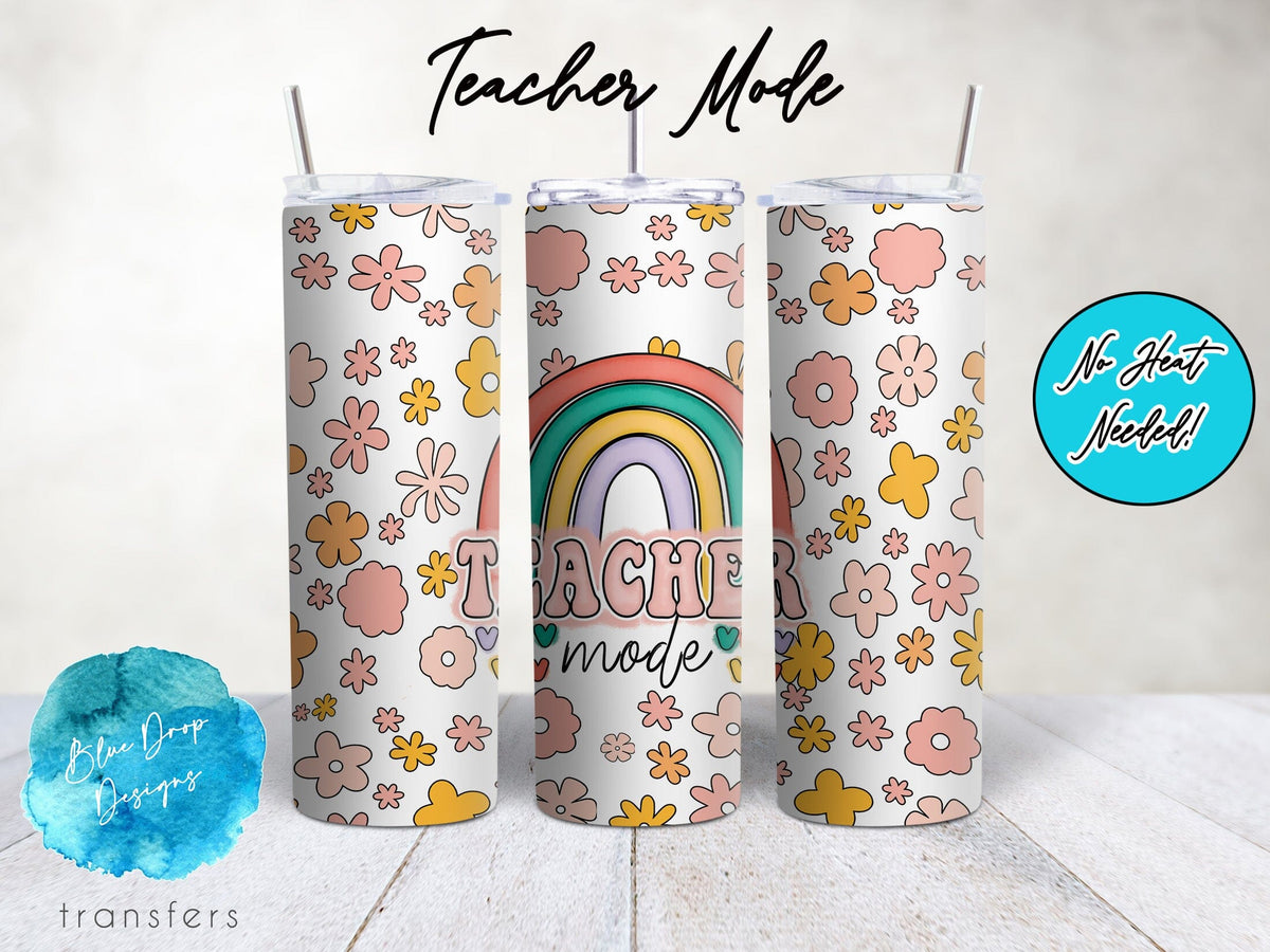 Teacher Rainbow UV DTF Cup Wrap Blue Drop Transfers 