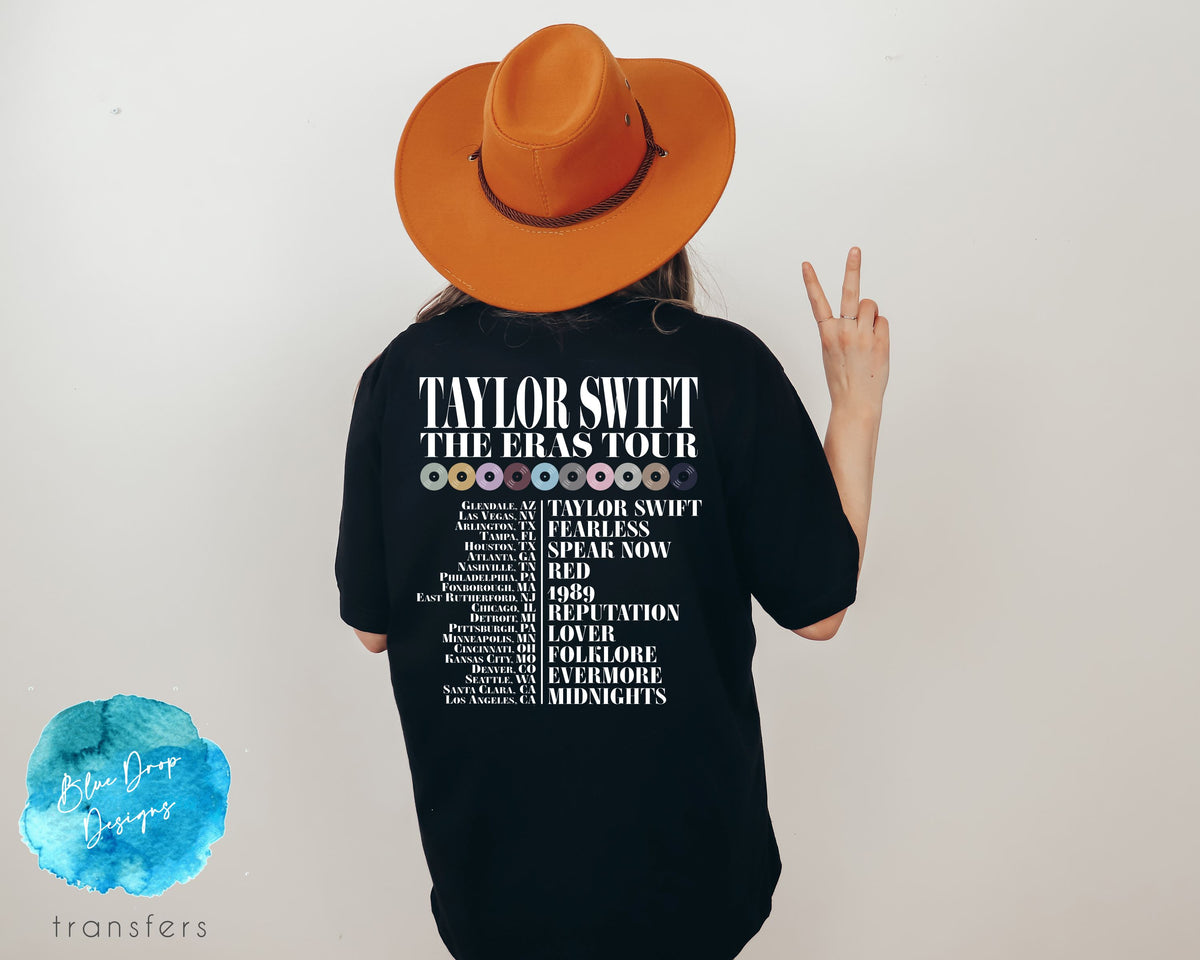 Taylor Swift Tour Dates Full Colour Transfer Direct to Film Colour Transfer Blue Drop Designs 