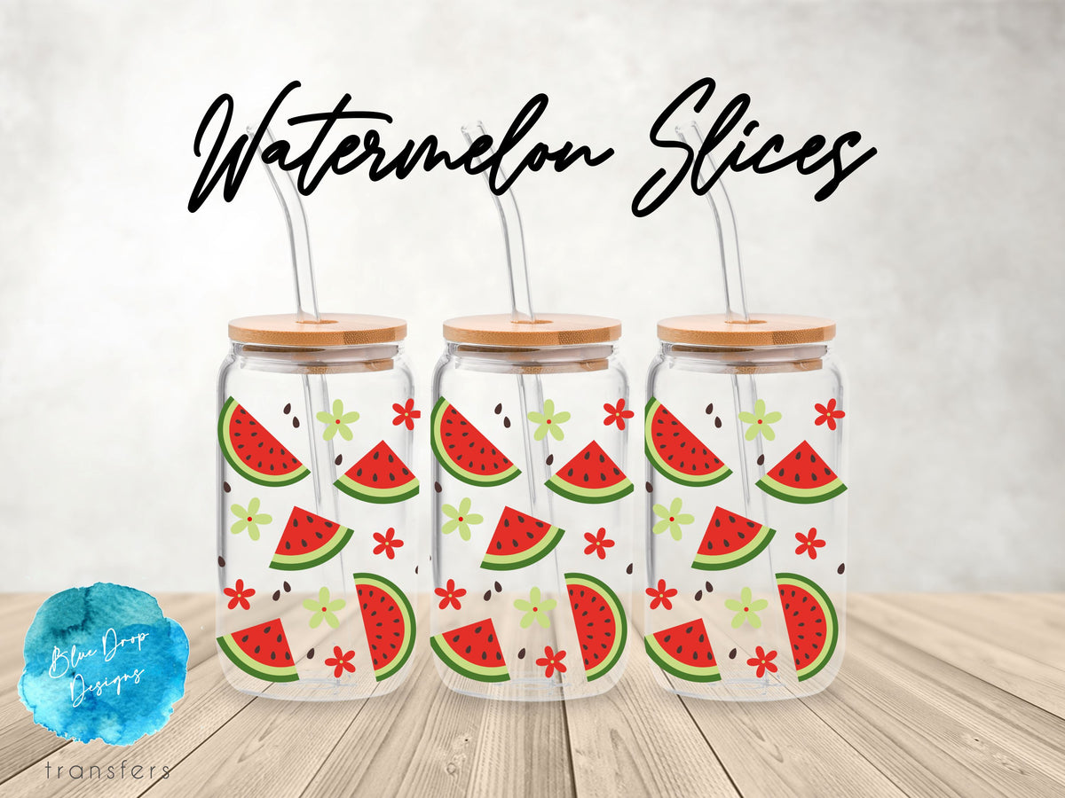 Watermelon Slices UV DTF Cup Wrap Blue Drop Transfers 