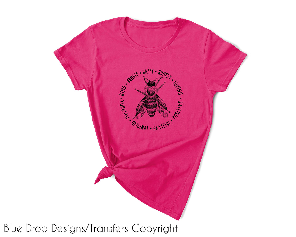 PROCEEDS DONATED - Bee Word Circle Black Transfer Direct to Film Colour Transfer Blue Drop Designs 