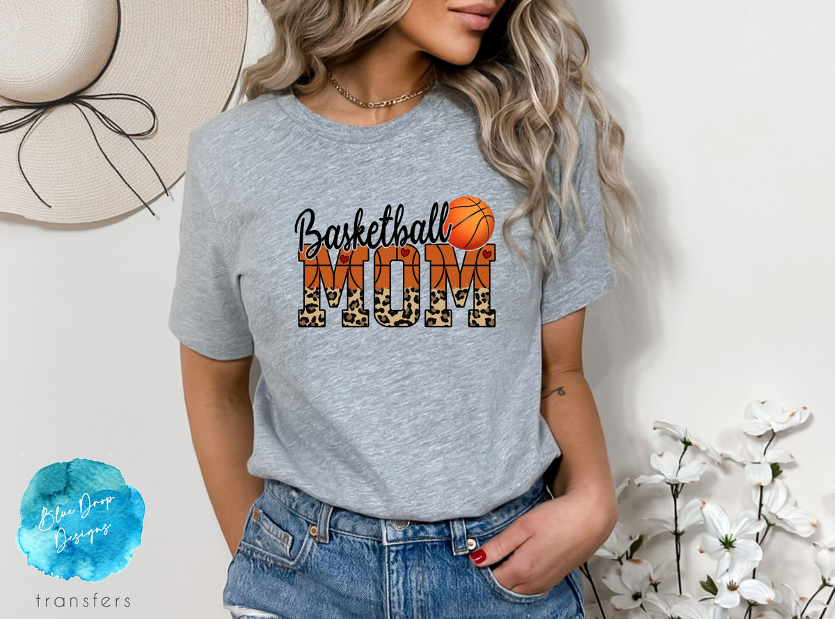 Basketball Mom Leopard Down Transfer Direct to Film Colour Transfer Blue Drop Designs 