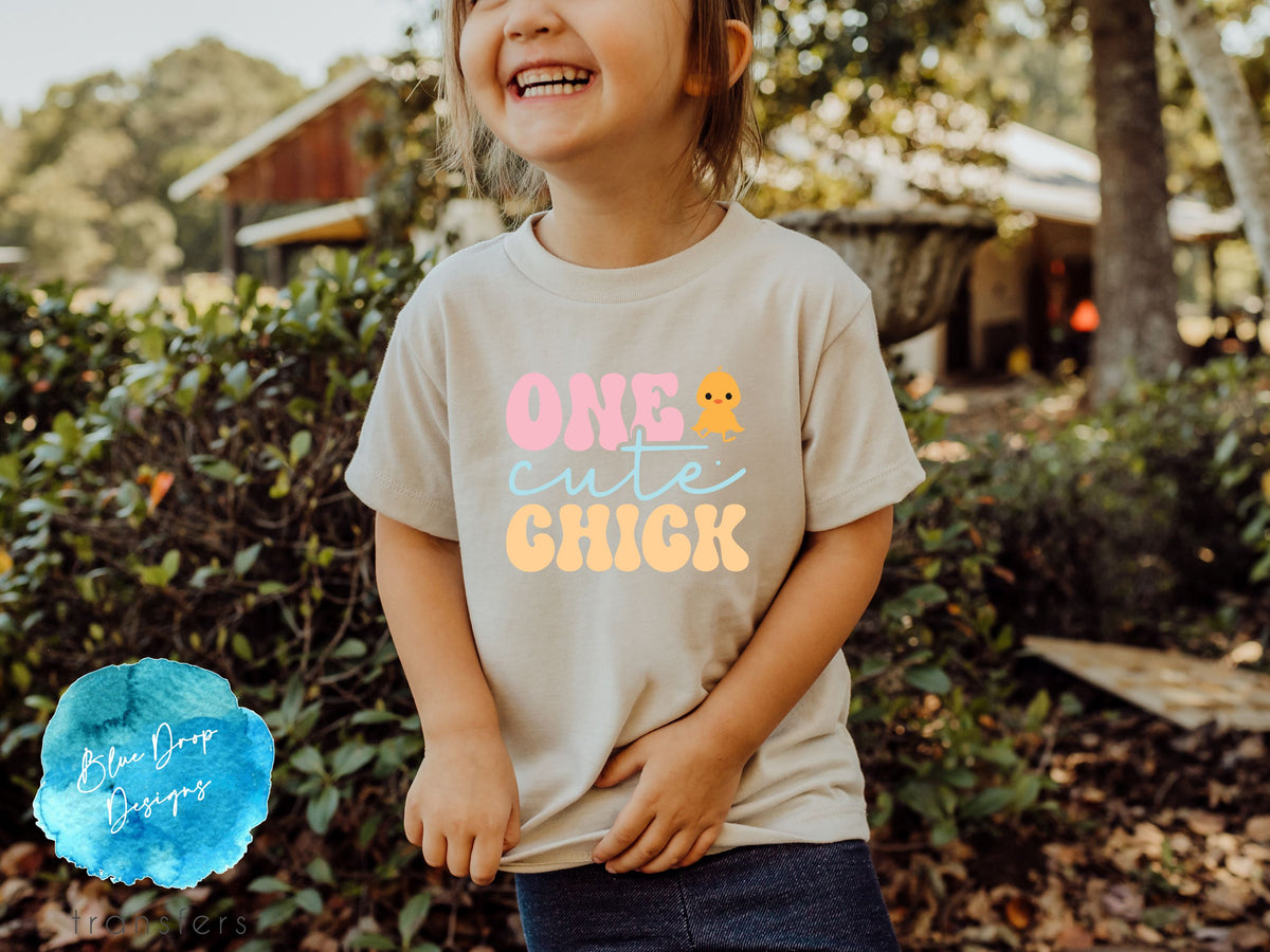 One Cute Chick Full Colour Transfer Direct to Film Colour Transfer Blue Drop Designs 