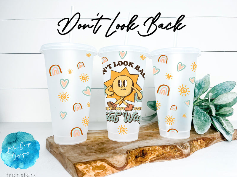 Don't Look Back UV DTF Cup Wrap Blue Drop Transfers 