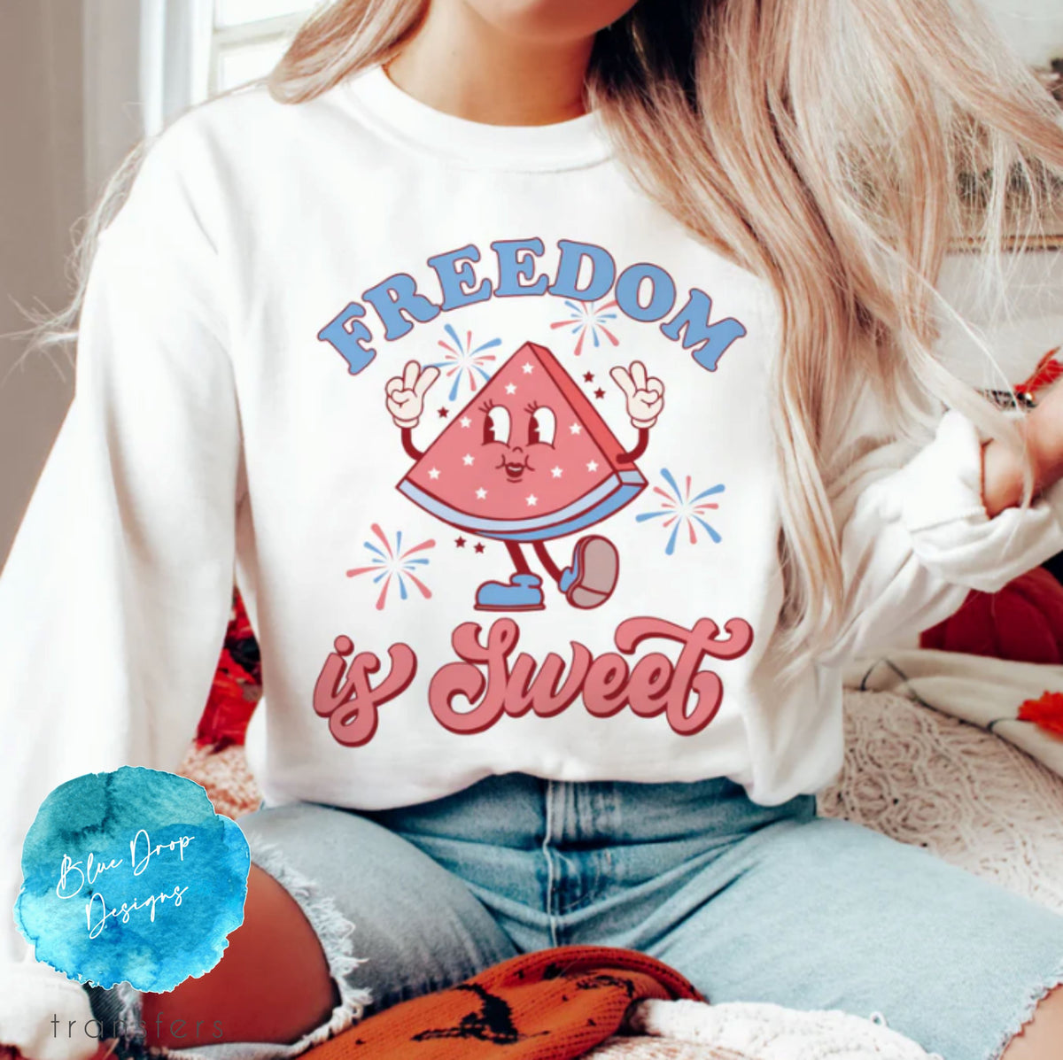 Freedom is Sweet Full Colour Transfer Direct to Film Colour Transfer Blue Drop Designs 
